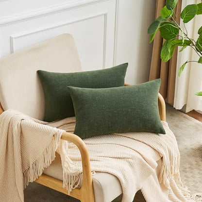 GAWAMAY Dark Green Chenille Throw Pillow Covers 12x20 Set of 2 for Couch - color: Dark Green, size: 20" x 12" (Pack of 2)