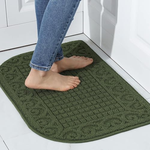 COSY HOMEER 27x18 Half Round Kitchen Rug,Non Slip Washable Mat,Green 1PC - color: Green, size: 1'6" x 2'3" (Semicircular)