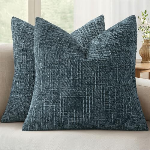 MIULEE Chenille Textured Throw Pillow Covers Blue 18x18 Set of 2 - color: Blue, size: 18" x 18" (Pack of 2)
