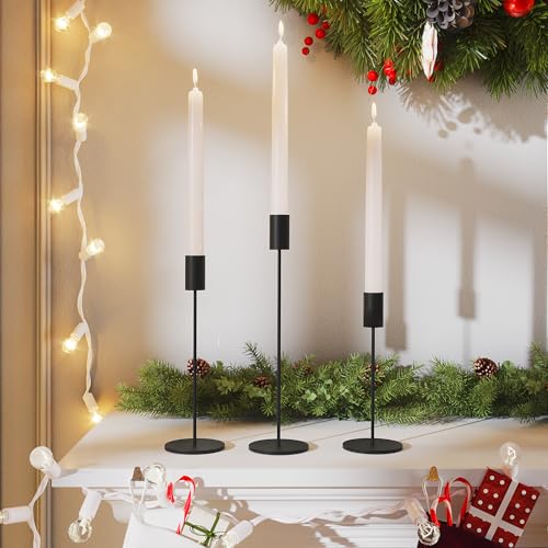zeochyni Black Taper Candle Holder Metal Candlestick Holders Set of 3 - color: Black, size: Set of 3