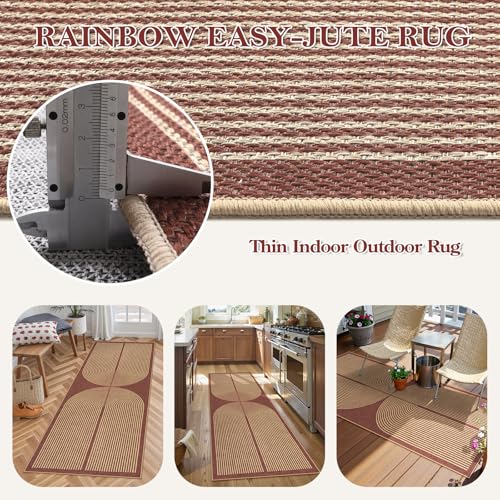 Lahome Modern Rainbow Easy Jute 2x6 Runner Rug, Red Kitchen Runner - color: Red Rainbow, size: 2' x 6' (Runner)