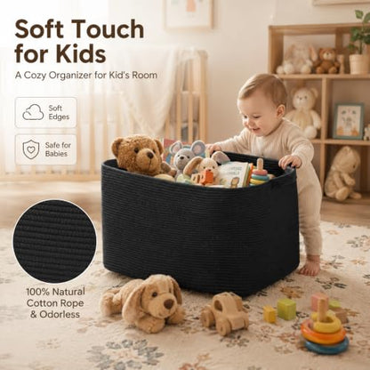 OIASKET 95L Extra Large Blanket Basket, 24" x 16.9" x 14.2" Woven Basket - color: Black, size: 24"x16.9"x14.2"