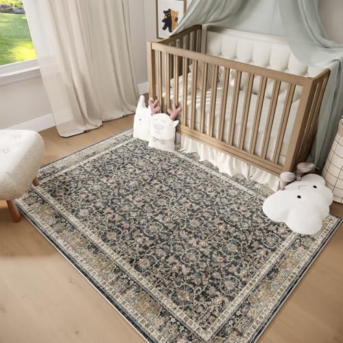 Washable 5x7 Area Rugs for Living Room Bedroom, Charcoal/Taupe - color: Charcoal/Taupe, size: 5' x 7' (Rectangular)
