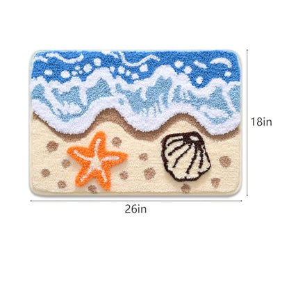 QJHOMO Beach Themed Bathroom Rug Beach Colorful Nautical Bath Mat 18x26 in - color: Blue Landscape, size: 1'6" x 2'2" (Rectangular)