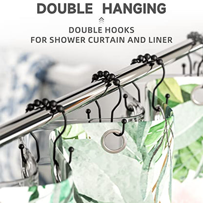 Bathway Shower Curtain Hooks Shower Curtain Rings Black Shower Curtain Hooks RustProof Smooth Metal Double Shower Curtain Hook, Shower Hooks for Shower Curtain Liner Bathroom Shower Rod Hook - color: Black