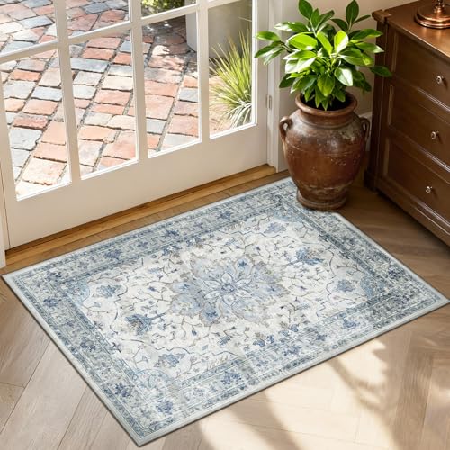 RELEANY Washable Vacuum-Friendly Area Rugs 2'x3' Blue/Gray - color: Blue/Gray, size: 2' x 3' (Rectangular)
