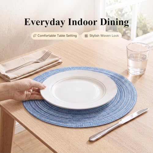 SHACOS Round Braided Placemats Set of 6 Circle Place Mats Kitchen Table Mats for Dining Table Wedding Party (Blue Gray, 6) - color: Blue Gray, size: Set of 6