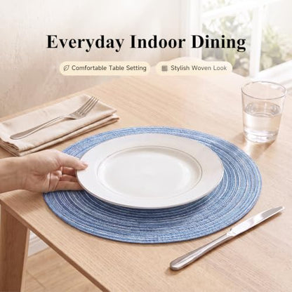 SHACOS Round Braided Placemats Set of 6 Circle Place Mats Kitchen Table Mats for Dining Table Wedding Party (Blue Gray, 6) - color: Blue Gray, size: Set of 6
