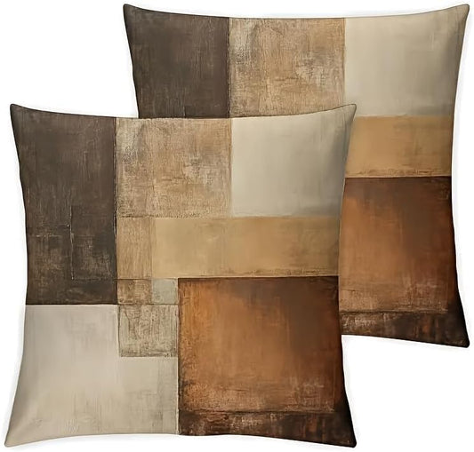 Decorative Throw Pillow Covers, Modern Abstract Brown Geometric Pattern, Set of 2，18x18 Pillows Linen Pillowcase，Modern Decorative Square Pillowcases for Sofa Couch Bedroom Living Room Car - color: Grren13, size: 18" x 18" (Pack of 2)