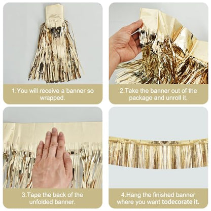 BEISHIDA Champagne Fringe Garland Banner 30ft Wall Tinsel Foil Streamers - color: Champagne