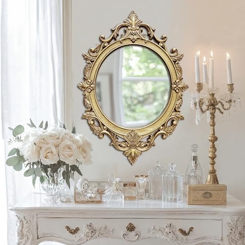 Vintage Oval Wall Mirror, Baroque Carved Frame, 26.8 x 19 Inch - color: Oval E