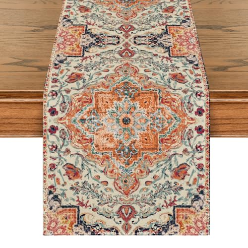 Artoid Mode Boho Bohemia Style Orange Table Runner, Country Rustic Farmhouse Magical Fall Kitchen Dining Table Decoration for Home Party Decor 13x120 Inch - color: Orange, size: 13" x 120", Table Runner