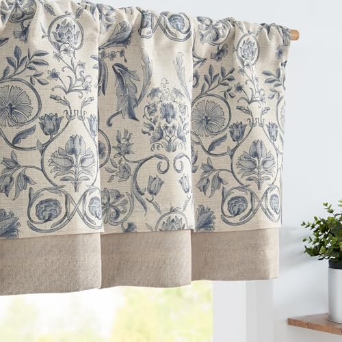 jinchan Linen Valance Kitchen Curtain 1 Panel 18 Inch Farmhouse Blue - color: *Vintage Blue, size: 50"W x 18"L (Pack of 1)