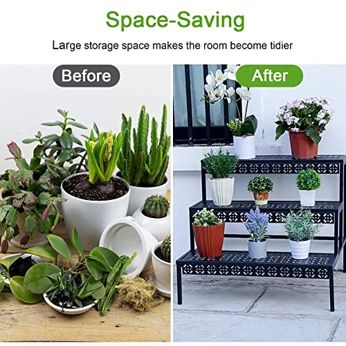 Garden 4 you 3-Tier Rectangular Metal Plant Stand, Ladder Flower Pot Rack - color: Black, size: 27.5"L x 23.6"W x 23.6"H