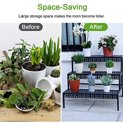 Garden 4 you 3-Tier Rectangular Metal Plant Stand, Ladder Flower Pot Rack - color: Black, size: 27.5"L x 23.6"W x 23.6"H