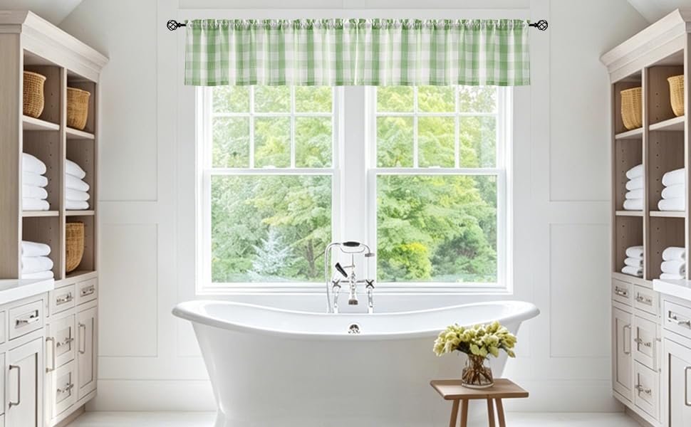 Buffalo Check Kitchen Valance Curtains for Living Room Kitchen 52x15" Green - color: Light Green and White, size: 50"W x 15"L (Pack of 1)