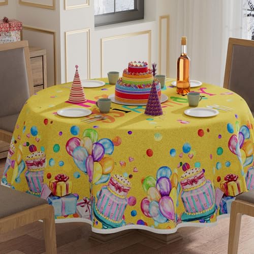 XCHI Happy Birthday Golden Round Tablecloth Decorations 70x70 Inch - color: Golden, size: 70" (Round)