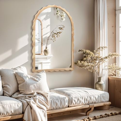 LuxenHome Arched Wall Mirror, 34" x 23.5" Large Wooden Decorative Mirrors