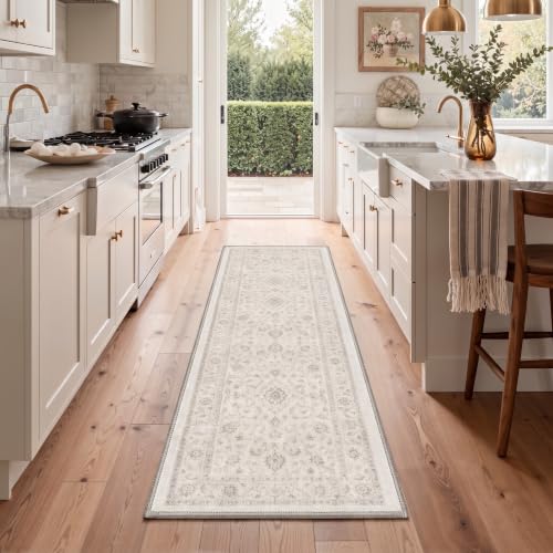 GENIMO 2X5 Washable Runner Rug for Kitchen, Boho Medallion Non Slip - color: Cream Taupe, size: 2' x 5' (Rectangular)