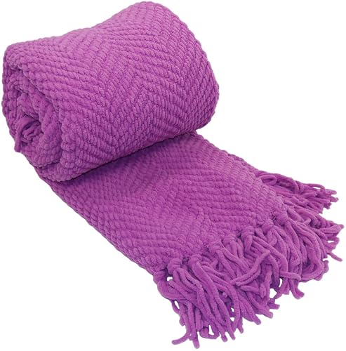 Home Soft Things Purple Throw Blanket Knitted Tweed Throw 50'' x 60'', Rose Bud, Super Soft Cozy Warm Comfortable Breathable Throw for Living Room Chair Couch Bed Sofa Bedroom Home Décor - color: Rose Bud, size: 50 in x 60 in