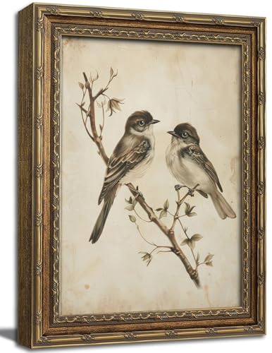 Vintage Gold Framed Wall Art Neutral Summer Bird Wall Art Vintage Botanical Birds Nature Wall Decor Picture Rustic Cottage Gallery Poster Print for Living Room Bedroom 9x11in - color: Birds, size: 11"l X 9"w