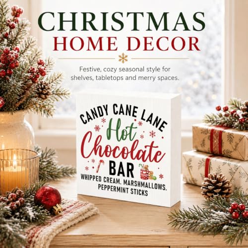 Candy Cane Lane Hot Chocolate Bar Sign, Christmas Coffee Bar Wood Box Decor - color: Style 3