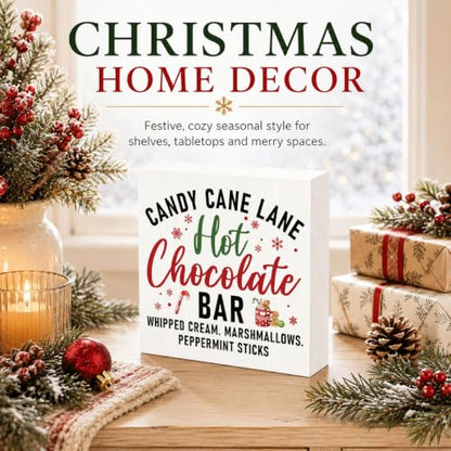 Candy Cane Lane Hot Chocolate Bar Sign, Christmas Coffee Bar Wood Box Decor - color: Style 3