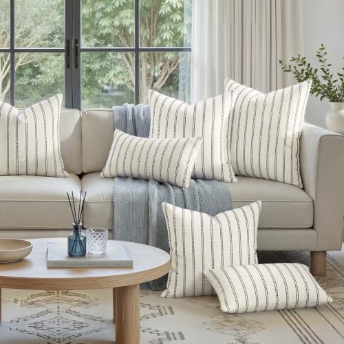 HOMEIDEAS Decorative Navy Blue Throw Pillow Covers 18x18 Set of 2 - color: Navy Blue Striped, size: 18" x 18" (Pack of 2)