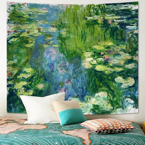 Apdidl Monet Water Lilies Floral Wall Tapestry for Bedroom Aesthetic, Cool Plant Flower Art Poster for Room Decor, Green Nature Large Wall Hanging Tapestries for Living Room Dorm (51" X 60") - color: Monet Water LiliesTapestry, size: 60"L x 51"W