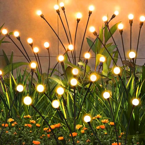 Solar Garden Lights Outdoor Waterproof, Swaying Firefly Light, Garden Decor - color: Warm White, size: 8 Pack 48 LED
