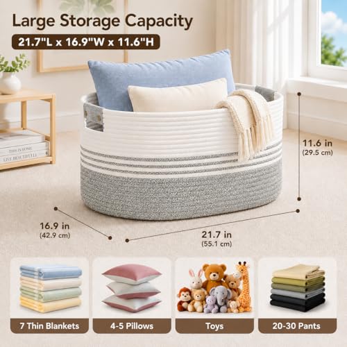 Laundry Hamper with Handles, 72L Rope Laundry Basket, Grey & White - color: Grey & White, size: 72L