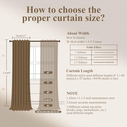 BOODII Linen Curtains 84 Inch Long for Living Room Birch Beige - color: Birch Beige, size: 52"W x 84"L (Pack of 2)