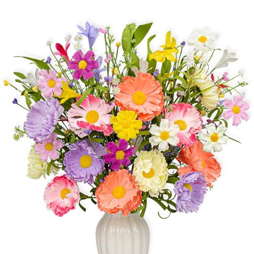 VioletEverGarden 12 Pack Spring Decorations for Home 4 Colors Artificial Spring Flowers 17 Inch Spring Floral Stems with Daisy and Forsythia for Spring Summer Wedding Holiday Decor