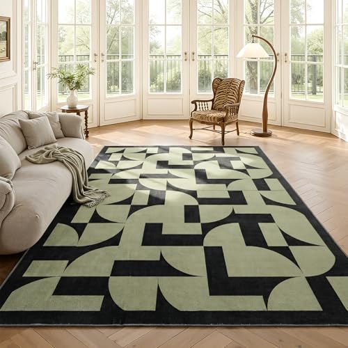 ThreadGlobe Abstract 8x10 Area Rugs Geometric for Living Room, Dark Green - color: Dark Green Geometry, size: 8' x 10'