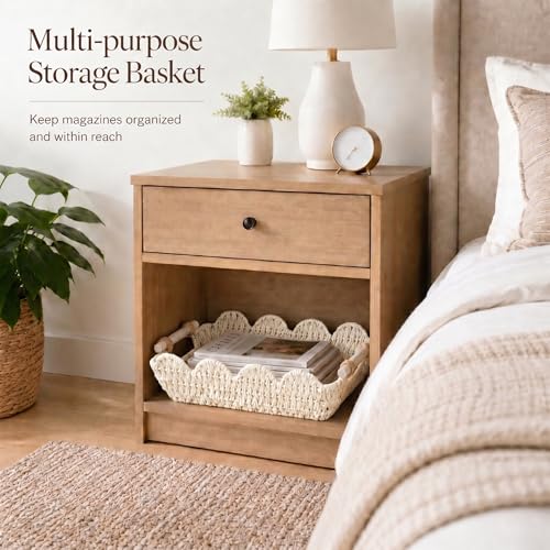 Coeusy Set of 2 Paper Rope Scalloped Baskets, Cute Wicker Baskets White - color: White