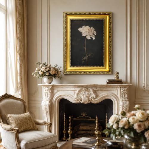 Gold Framed Floral Wall Art Dark Moody Botanical Canvas Painting 12x16in - color: Framed flowers, size: 16"L x 12"W