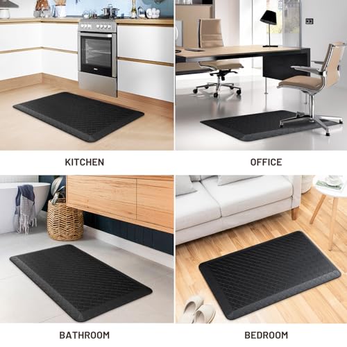 HappyTrends Kitchen Floor Mat - 4/5 Inch Thick Anti-Fatigue Kitchen Rug - color: Black, size: 36"L x 22"W x 0.8"Th