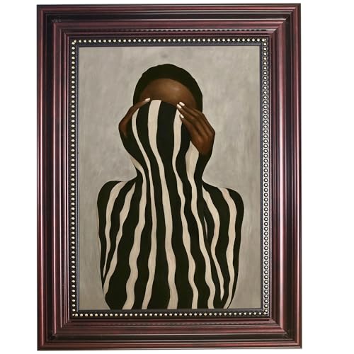 Dark Brown Framed Black and White Striped Woman Wall Art 12x16 in - color: Black White Striped, size: 16"L x 12"W