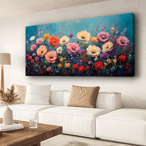 Vibrant Multicolor Flower Picture Print Canvas Wall Art Living Room Dining Room Office Study Bedroom Wall Decor Wall Art Prints Modern Style Artwork Waterproof Ready to Hang - 20x40 Inch - color: Multicolored flower, size: 40"L x 20"W