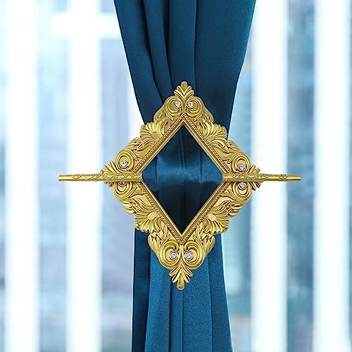 2 Pack Gold Rhombus Curtain Tiebacks, Square Drapery Holdbacks - style: 8 Crystals Gold