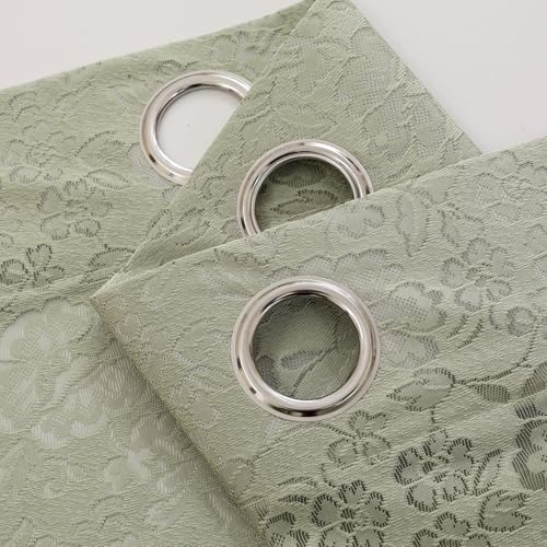 Boho Floral Lace Sheer Curtains, 52x84 Sage Green, Grommet Panels - color: Green, size: 52"W x 84"L (Pack of 2)