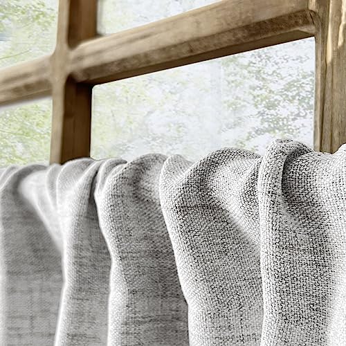 Oindec Faux Linen Cafe Curtains for Windows 45 Inch Length, Grey, Set of 2 - color: Grey, size: 27"W x 45"L (Pack of 2)