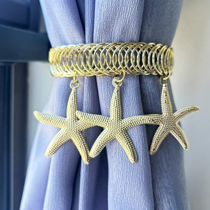 4 Pack Metal Gold Starfish Curtain Holdbacks Adjustable Tie Back Curtain Holder for Bedroom Home Office