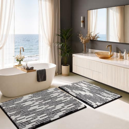 BSICPRO Bathroom Rugs Sets 2 Piece, Modern Bath Mat 20"x32"+16"x24", Black - color: Black and White, size: 20" x 32" Plus 16" x 24"