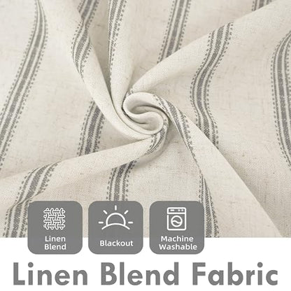 DriftAway Farmhouse Linen Stripe Blackout Curtains, W52xL102, Gray - color: G Gray Stripe, size: 52"W x 102"L (Pack of 2)