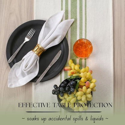 Native Fab Green Table Runner 108 Inches Long - Striped Table Cover with Fringes - 100% Cotton, Soft, Tight Weave, Non Slip Tablerunner for Dining, Dresser, Wedding - Mint Green White (14x108 inches) - color: Mint Green White, size: 14x108