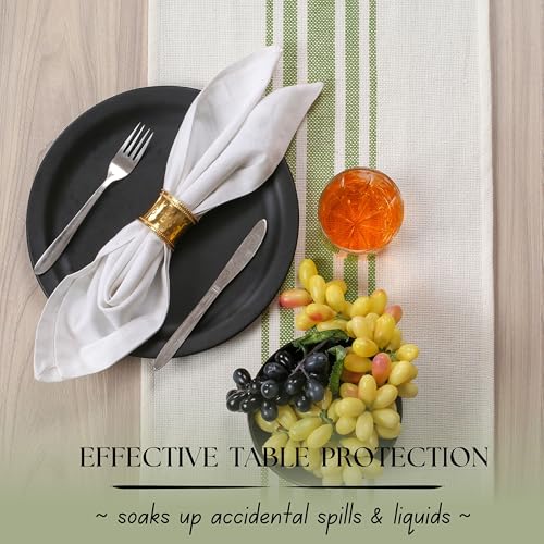 Native Fab Green Table Runner 108 Inches Long - Striped Table Cover with Fringes - 100% Cotton, Soft, Tight Weave, Non Slip Tablerunner for Dining, Dresser, Wedding - Mint Green White (14x108 inches) - color: Mint Green White, size: 14x108
