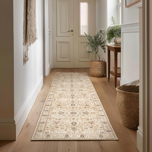Machine Washable Hallway Runner Rug: 2'x6' Kitchen Rugs - color: Beige /Khaki/Multi, size: 2' x 6' (Rectangular)