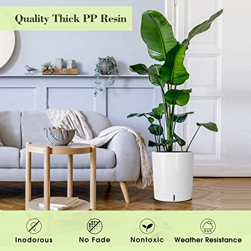 SAROSORA Large Round Self Watering Planter Pot 12.5'' for Home Garden Patio Tall Tree - color: White