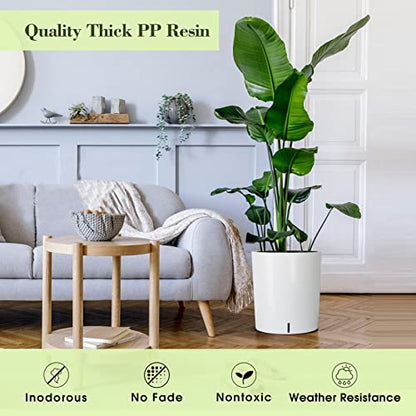 SAROSORA Large Round Self Watering Planter Pot 12.5'' for Home Garden Patio Tall Tree - color: White